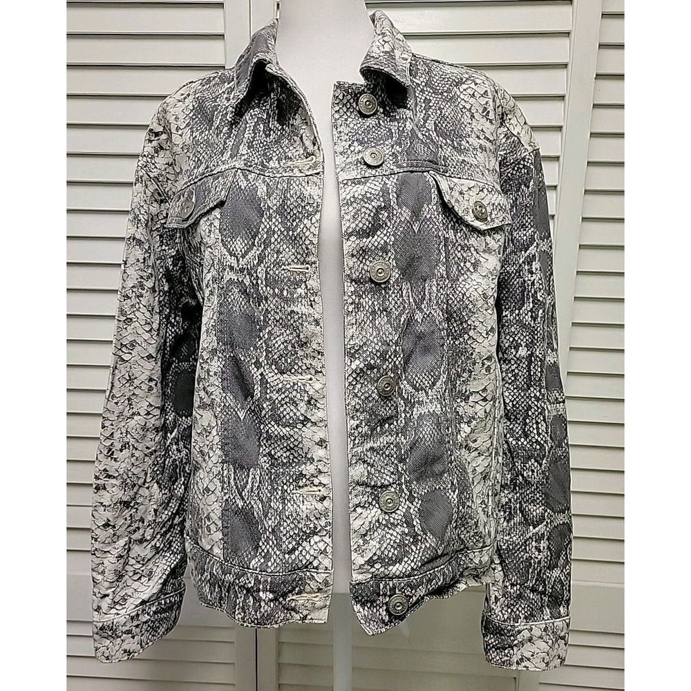 Urban Outfitters Women's Gray White Snakeskin Print Denim Jacket SZ M Cotton EUC